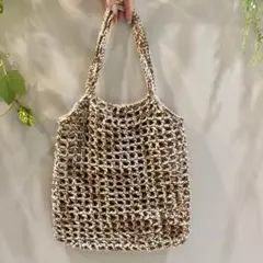 毛糸バッグ　編みバッグ　ブラウン　ベージュ　レディースバッグ　ハンドメイド