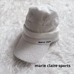 marie claire sports 花柄刺繍 ニット帽 ゴルフ 白 美品