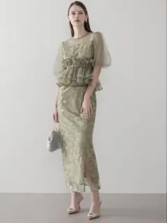 Leja 3WAYチュールラッフルフラワースパンコールIラインワンピース
