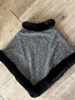 ツイード風ポンチョ ファー付