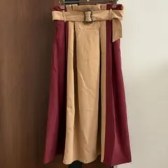 アクシーズファム　バイカラー　ハイウエストベルトフレアスカート