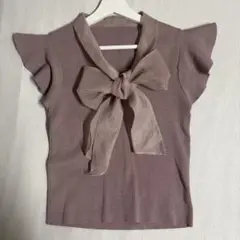 INGNI ボウタイ付フリル袖ニット モカピンク Mサイズ
