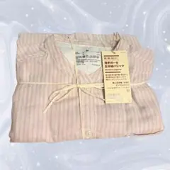 無印良品 脇に縫い目のない 薄手ガーゼ五分袖パジャマ M ピンクストライプのサムネイル