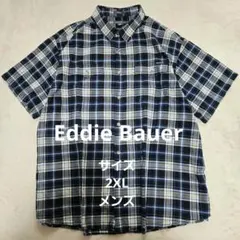 【希少2XL】エディーバウアー 半袖 チェックシャツ メンズ ブルー 綿のサムネイル