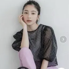 coca コカ　ドット柄 バルーン ブラウス　シアー　Mサイズ　未使用品　黒