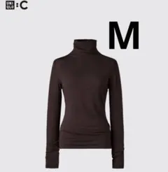 ユニクロC 極暖ヒートテックカシミヤブレンドタートルネックT ブラウンM