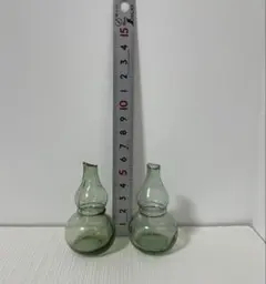 瓢箪型ガラス製小瓶 透明緑色 2個セット+オマケ