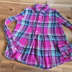 ラルフローレン　7歳　120 　タータンチェック　シャツ　インド綿　絞り