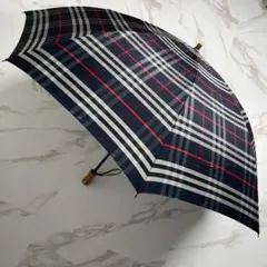 美品✨バーバリーズ チェック柄折り畳み傘 メンズ ビジネス 雨傘 ネイビー