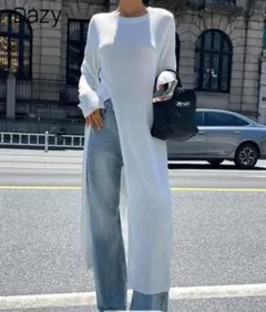 sheinホワイト ロング 長袖 ニット