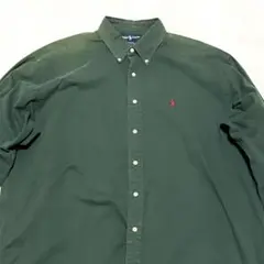 90s ラルフローレン BLAKE ボタンダウンシャツ XL 深緑 ポニー刺繍