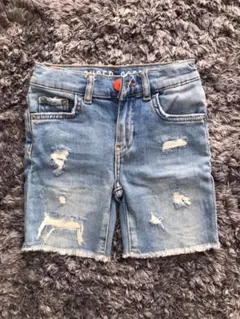 美品 ZARA キッズ デニム ショートパンツ 110 size6 ダメージ加工