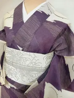 綿絽の浴衣　粋柄でモダン　きもの兼用にも