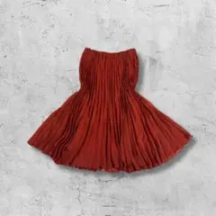 昭和レトロフレアスカート　個性派　プリーツ　ヴィンテージスカート 朱色 赤系