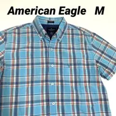 American Eagle 半袖シャツ Mサイズ　青系チェック　メンズのサムネイル