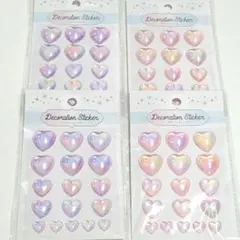 デコレーションシール　ハート　ダイソー　セリア　4点セット　ピンク　パープル