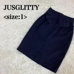 JUSGLITTY リボン付き風 ピンストライプ タイトスカート 紺 1