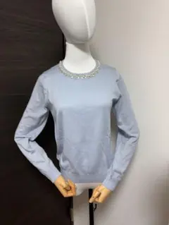 新品earthmusic&ecologyパール装飾付きライトブルー長袖トップス