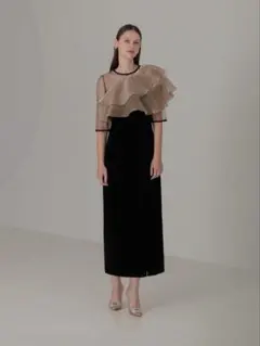 LEJA アシンメトリーティアードフリル3WAYベロアドレス