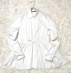 【ZARA WOMAN】ドローストリング ペプラムブラウス（ホワイト）のサムネイル