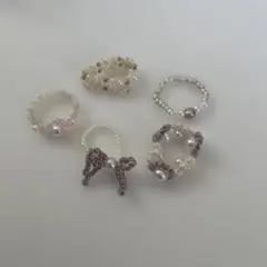 ビーズリングセット　5個　ピンクベージュ