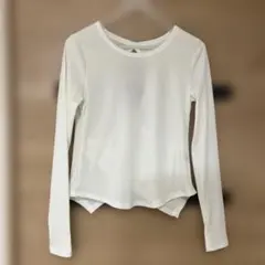 ホワイト長袖リブ編みヨガウェア