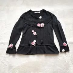 ピンクハウス薔薇立体カーディガンコットンチュニックアシンメトリーブラックレース