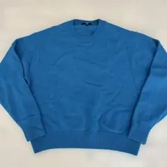ユニクロUNIQLO、ニット、セーター、XL ブルー、プレミアムラムクルーネック