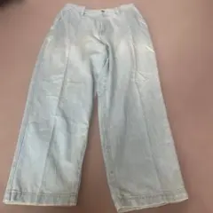 ライトブルー デニム ワイドパンツ ウエストゴムのサムネイル