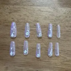 ラメ入り薄ピンクネイルチップ10個セット　手作り