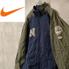 NIKEナイキトラックジャケットブルゾンスウォッシュ刺繍ロゴ紺ネイビー緑グリーン