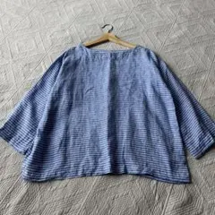 ルシェールタンドゥース】新品✨️麻リネンワンピース ネイビー×ブルー