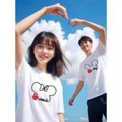 全新未使用 ミッキー＆ミニー プリント 半袖 T シャツ BX103