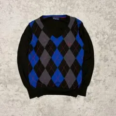 FRED PERRY Vネックセーター アーガイル 刺繍ロゴ S CD27