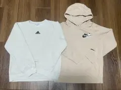adidas MトレーナーとNikeベージュフーディーセット 裏起毛　150
