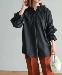 フリルブラウス 長袖 黒
