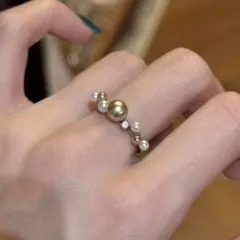 レディース リング パール風 ゴールド調 クリアストーン オープンリング 指輪