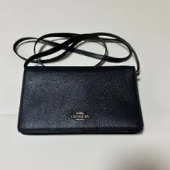 【美品】COACH ショルダーウォレット 長財布 ブラック レザー