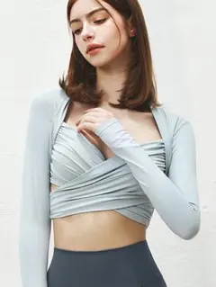 YOMOMENT パット付き ヨガウェア ショート丈 フロントクロス