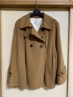 キャメル色 ウール混ポンチョ ケープコート