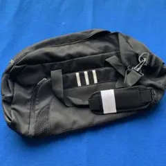 キ*郎様 黒いボストンバッグ ストライプデザイン海外製 黒/長期保管品/美中古