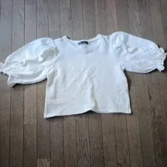 美品　ZARA ザラ　五分袖　カットソー トップス レース　ホワイト　フリル
