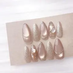 現品　ネイルチップ　フラッシュ　マグネット　ニュアンス　ミラー　ベージュ