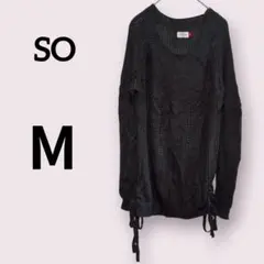 SO【M】セーター ニット 長袖 編み込みデザイン　黒/ブラック