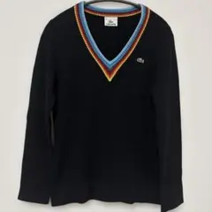 LACOSTE Vネックニット ブラック レインボーライン　40サイズ