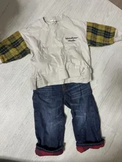 ベビー服 白 チェック柄 袖付き