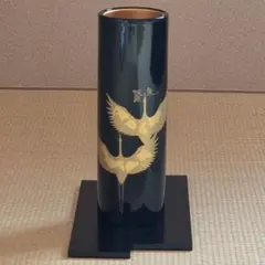 逸品】 輪島塗「香月」作 竹に雀絵 金彩 丸筒花瓶 高級漆芸 伝統工芸