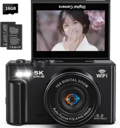 デジタルカメラ 5K動画 7500万画素 デジカメ WIFI転送 18倍ズームのサムネイル