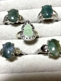 値下げ。美品。✨天然石魔除け。翡翠 ？✨シルバー925 リング 5点セット
