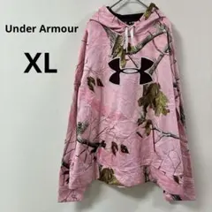 アンダーアーマー×リアルツリー コラボ パーカー 裏起毛 XL ピンク カモフラ